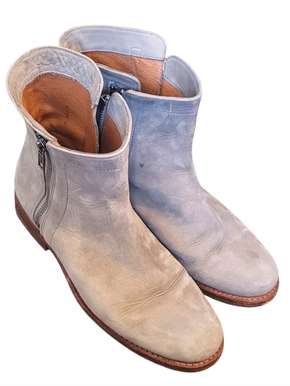 Frye Carly Nubuck Leather Double Zip Ankle Boots in Light Gray Size US 9